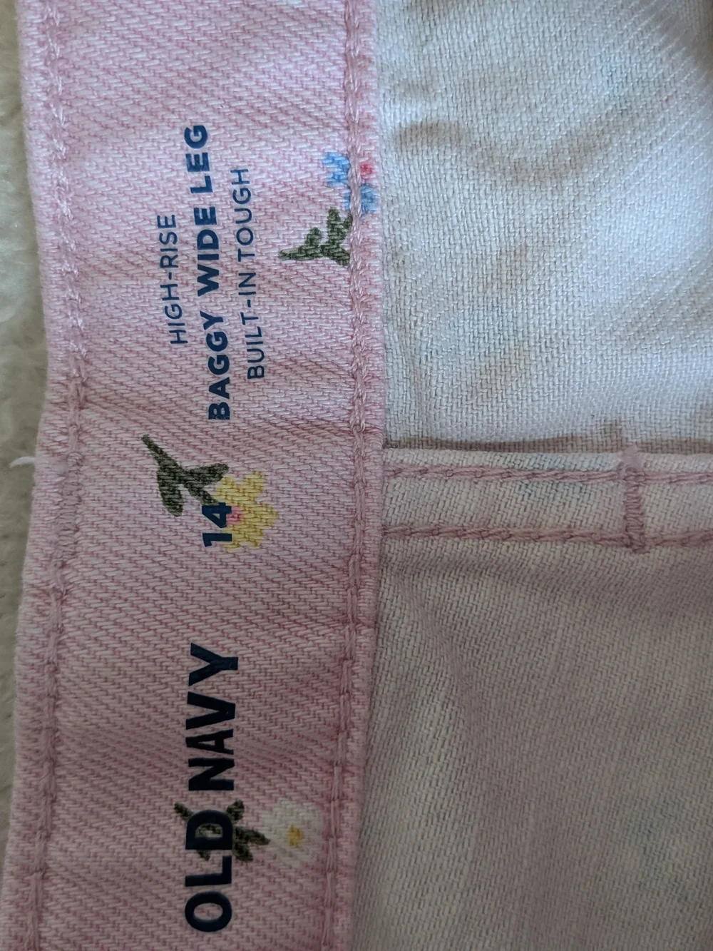 Old Navy Girls Size 14 Pink Floral High-Rise Baggy Wide Leg Jeans NWOT